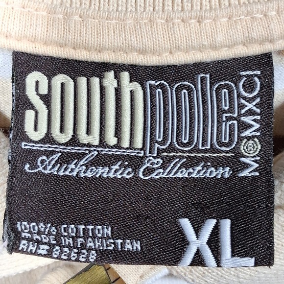 Southpole Polo Y2K Shirt Mens XL Tan Brown White Striped Pique‎ Hip Hop - Picture 2 of 12